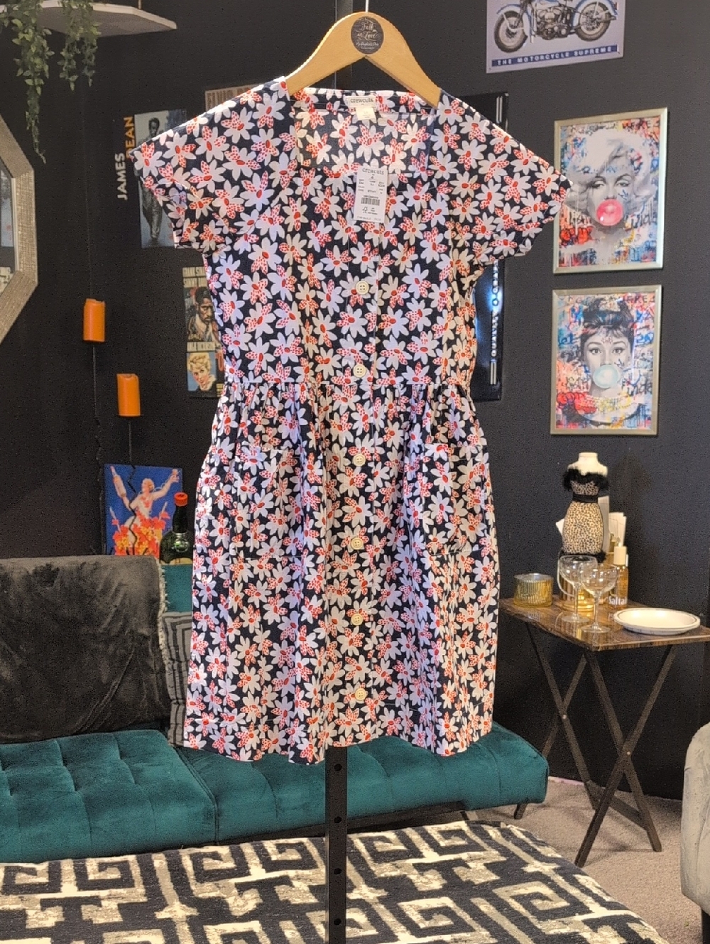 Crewcuts Navy Dress with Pink & White Floral Print